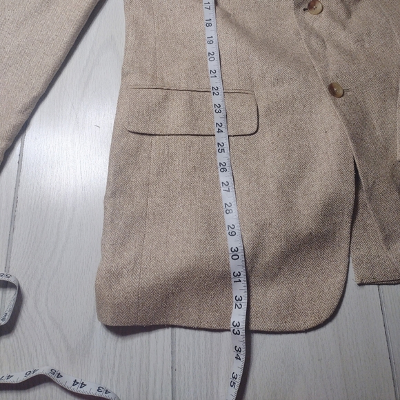 JOHN ASHFORD 3 Button Herringbone Blazer/Sport Coat-Beige-Silk-SZ 40L-NWT - Picture 12 of 15